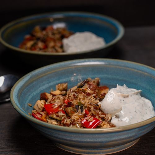 Auberginen-Paprika-Pfanne mit Skyrdip