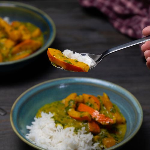 veganes Kürbis-Curry mit Reis